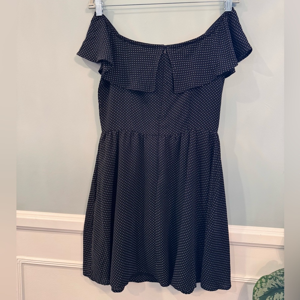 EUC LBD Black Off the Shoulder Dress with White Polka Dots - Picture 3 of 6